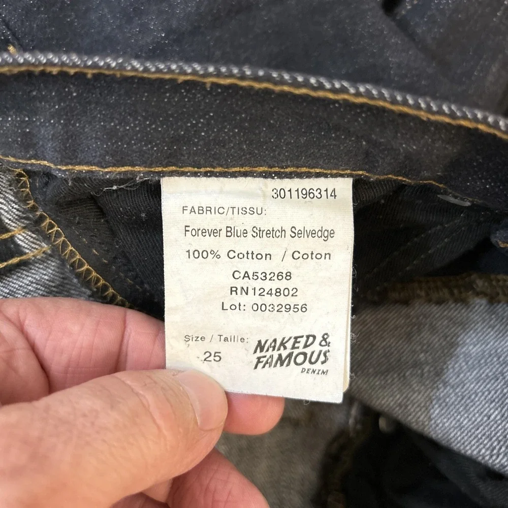 Naked Famous Max Forever Blue Stretch Selvedge Denim Jeans Size 25 (27X31)